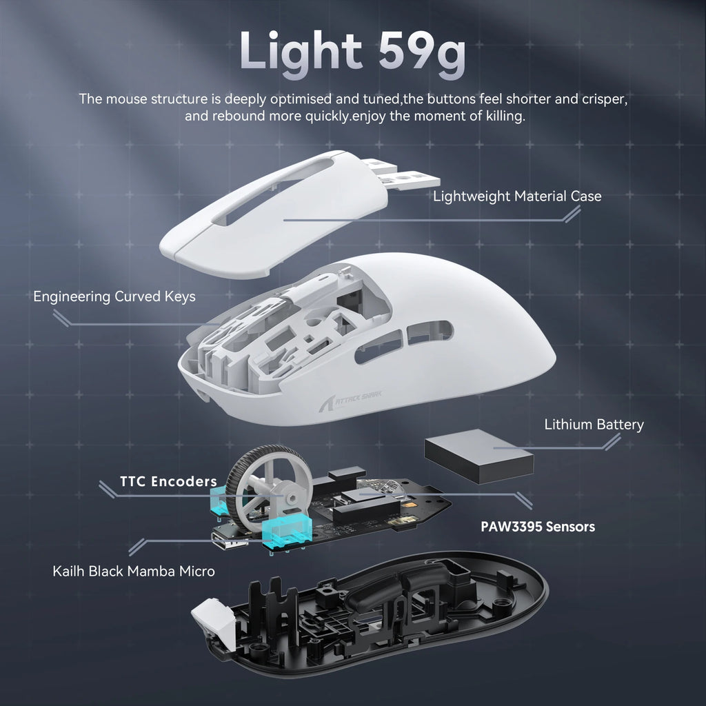 Attack Shark X3 PixArt PAW3395 Wireless Mouse, 26K DPI Lightweight Mouse ,Tri-Mode Macro Gaming Mouse,Laptop/win/mac