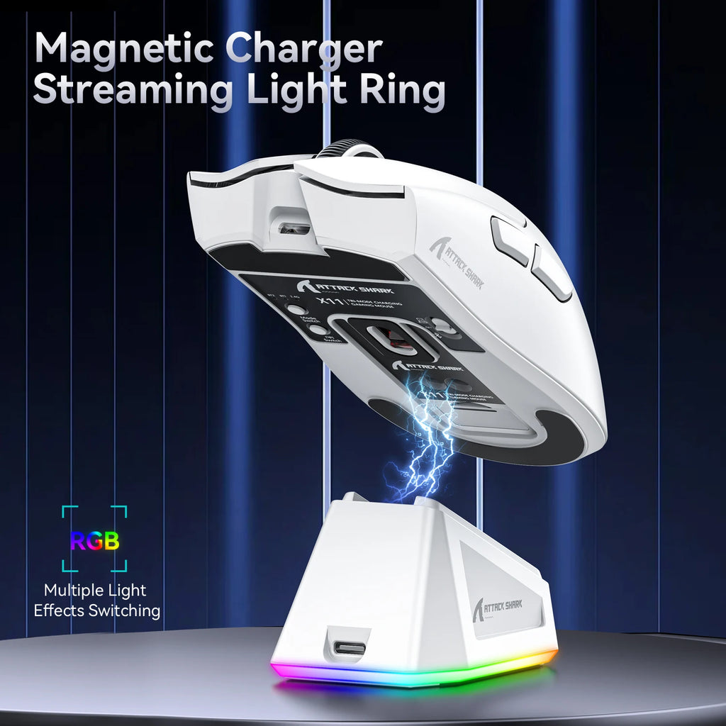 ATTACK SHARK X11 Tri-Mode Lightweight Gaming Mouse,Magnetic Fast Charging,PAW3311,22000DPI,400IPS,40G,and Broadcom BK3633 Master