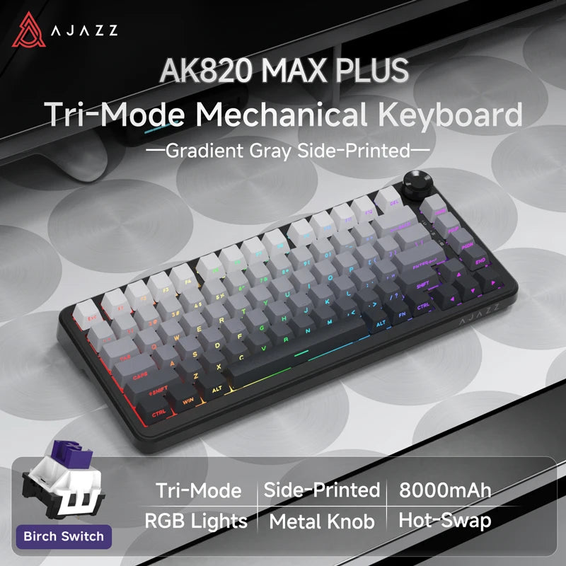 AJAZZ AK820/Pro Wireless Mechanical Keyboard Bluetooth 5.1 2.4G USB-C Wired Hot Swappable RGB Gaming Keyboard Gasket Mount with